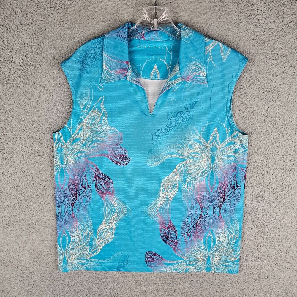 Nike Golf Floral Tank Top Polo Blue Sleeveless Embroidered - Picture 1 of 9